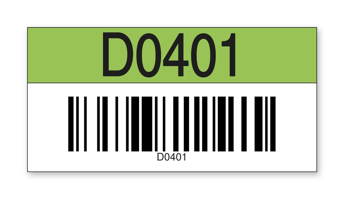 2D401G Ready to Use Consecutively Numbered and Lettered Barcoded Magnetic Warehouse Racking Labels (2 in x 4 in) Letter D Color Green Number Series 401-500