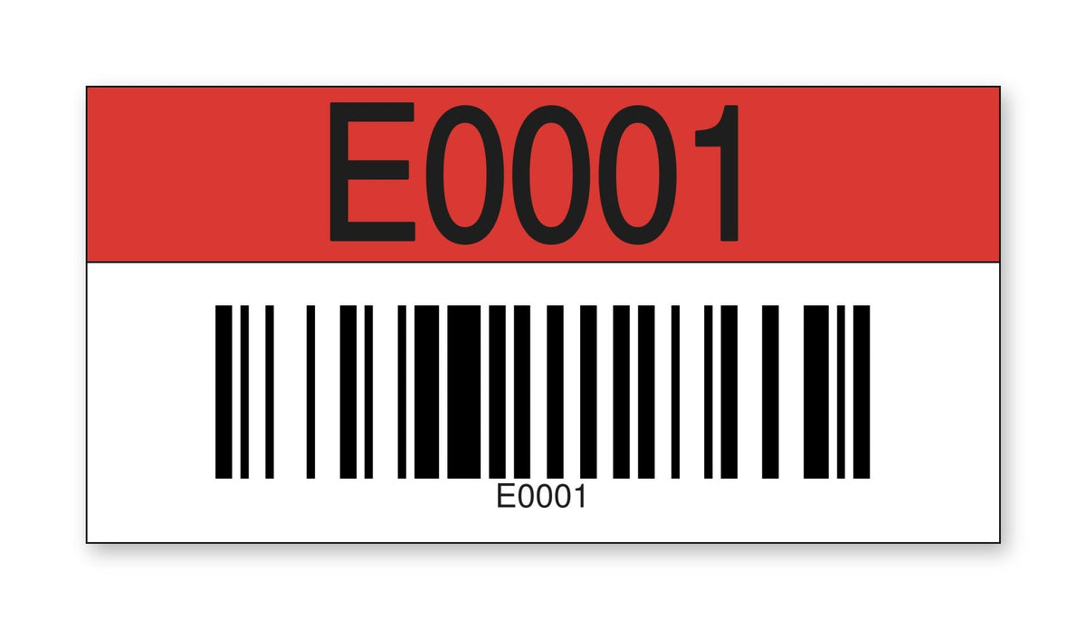 2E001R Ready to Use Consecutively Numbered and Lettered Barcoded Magnetic Warehouse Racking Labels (2 in x 4 in) Letter E Color Red Number Series 1-100