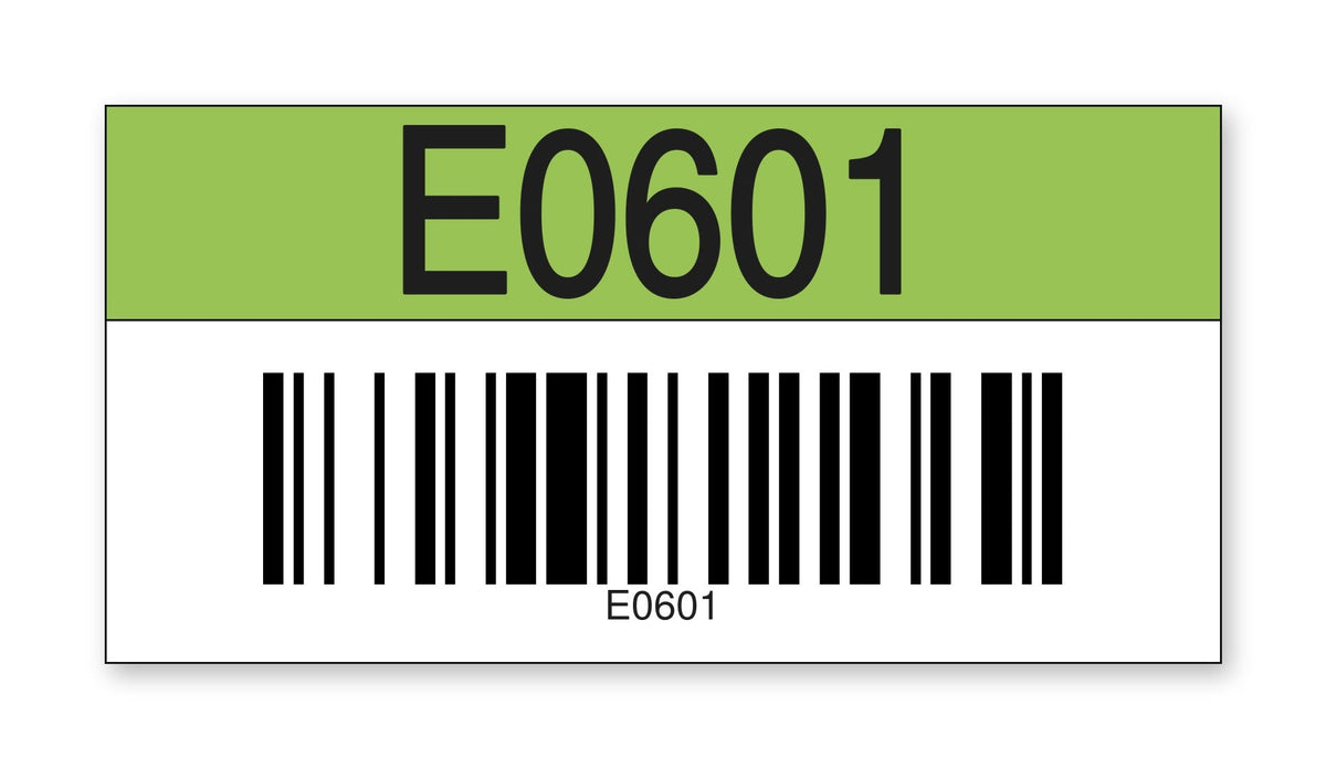 2E601G Ready to Use Consecutively Numbered and Lettered Barcoded Magnetic Warehouse Racking Labels (2 in x 4 in) Letter E Color Green Number Series 601-700