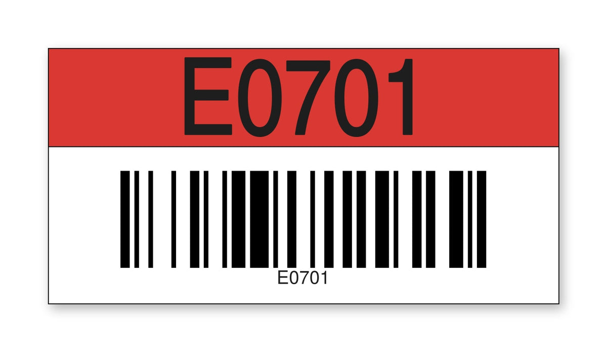 2E701R Ready to Use Consecutively Numbered and Lettered Barcoded Magnetic Warehouse Racking Labels (2 in x 4 in) Letter E Color Red Number Series 701-800