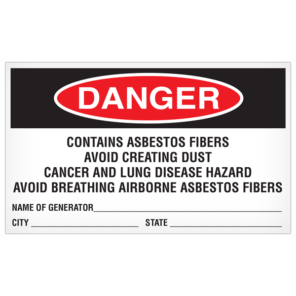 AB5002 DANGER CONTAINS ASBESTOS FIBERS Name of Generator Abatment Waste Label (5 in x 3 in) 500 /roll