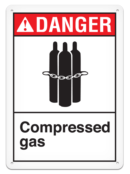 DANGER COMPRESSED GAS ANSI style Safety Sign (10in x 14in)