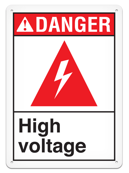 DANGER HIGH VOLTAGE ANSI style Safety Sign (10in x 14in)