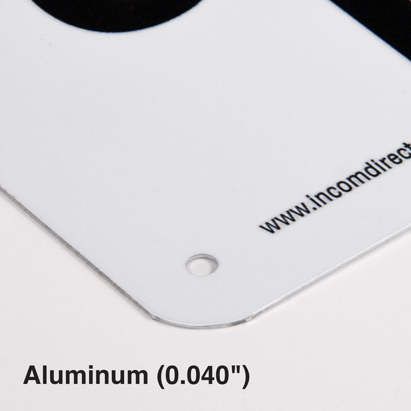 Corner of PrimeGuard® Aluminum and Aluminum + UV Sign material with pre-drilled mounting hole