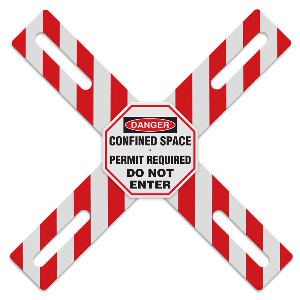 CONF206 Confined Space OSHA DANGER X-Barrier (6 in x 44 in) CONFINED SPACE PERMIT REQUIRED DO NOT ENTER Attached to a Flange