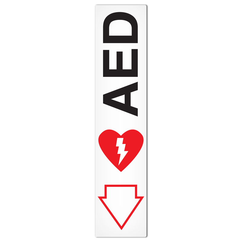 AED with Arrow PrimeGuard® First Aid Equipment Safety Sign (4 in x 18 in)