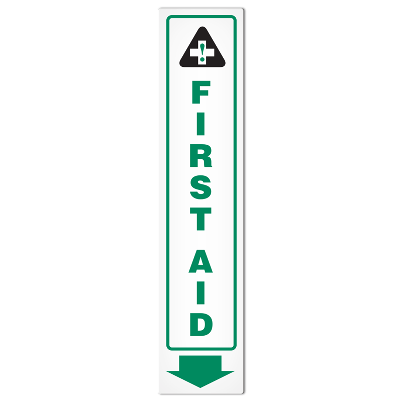 FIRST AID with Arrow PrimeGuard® First Aid Equipment Safety Sign (4 in x 18 in)