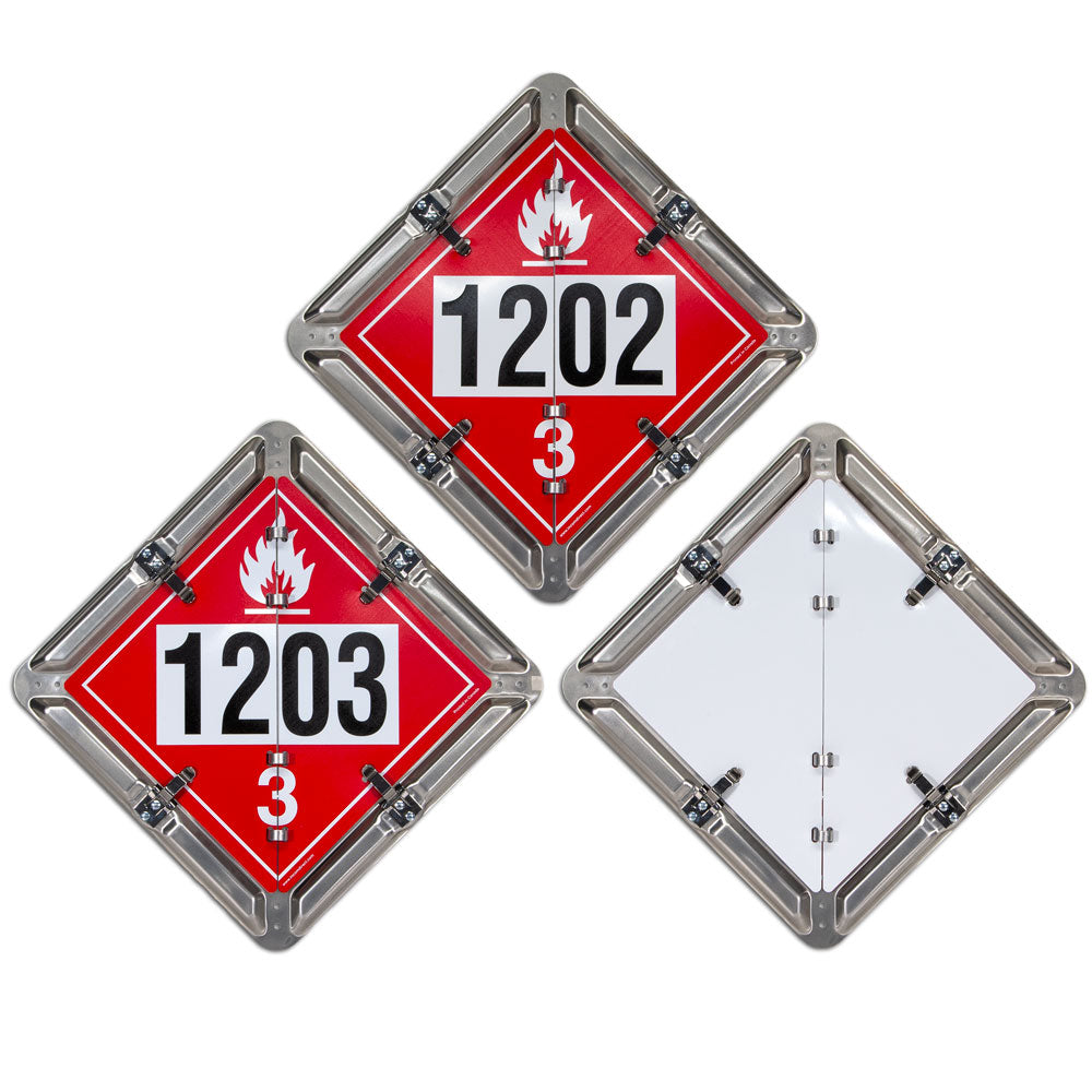 FC4020AL 2 Page Fuel Ident-O-Flip™ Class 3 UN1202 Class 3 UN1203 Page Flip Placard System Natural Aluminum Base