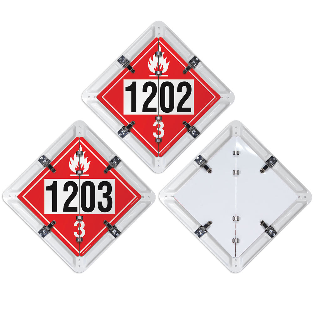 FC4020WH 2 Page Fuel Ident-O-Flip™ Class 3 UN1202 Class 3 UN1203 Page Flip Placard System White Base