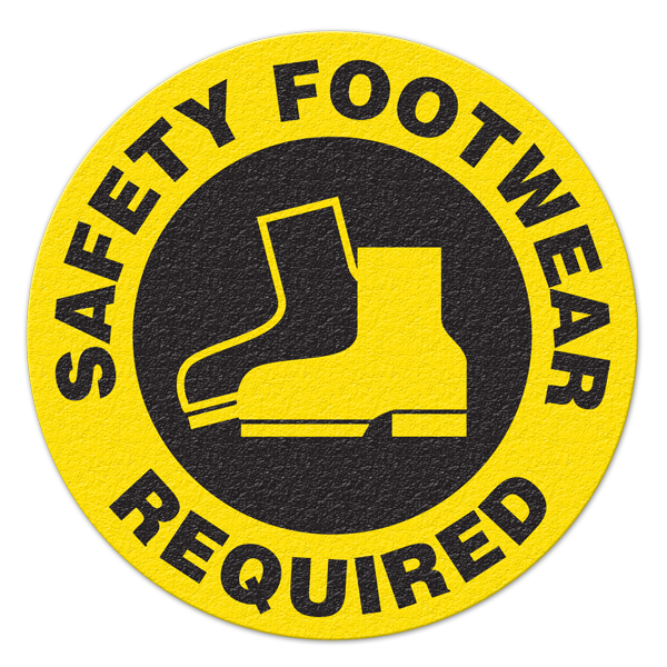 FS1026V SAFETY FOOTWEAR REQUIRED Textured Anti-Slip Grip Adhesive Floor Sign (17 in dia. Circle)