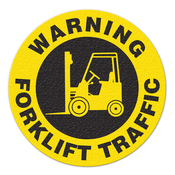 FS1032V WARNING FORKLIFT TRAFFIC Textured Anti-Slip Grip Adhesive Floor Sign (17 in dia. Circle)