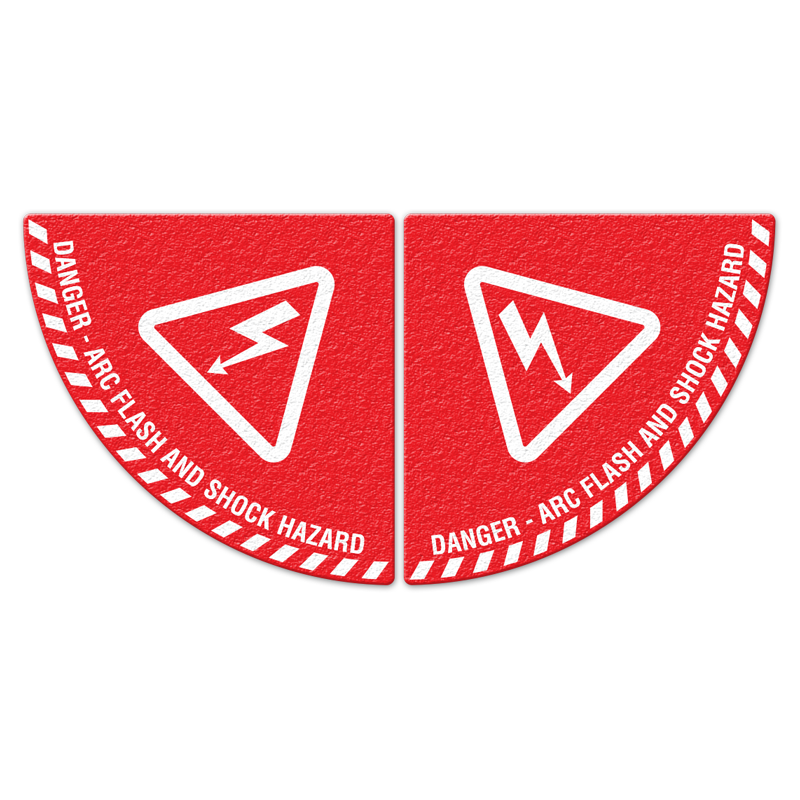 FS1055V DANGER ARC FLASH AND SHOCK HAZARD Textured Anti-Slip Grip Adhesive Floor Sign (36 in x 36 in Die Cut Arc) 2 signs per package