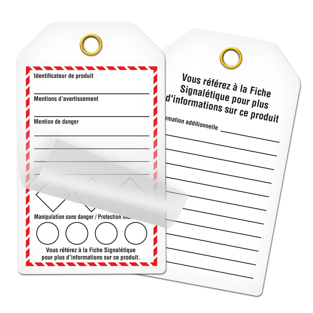 GHS1043F GHS Bilingual English/French Self-Laminating Fillable Template Safety Marking Tags (3.375 x 5.75 in) 24 /pkg