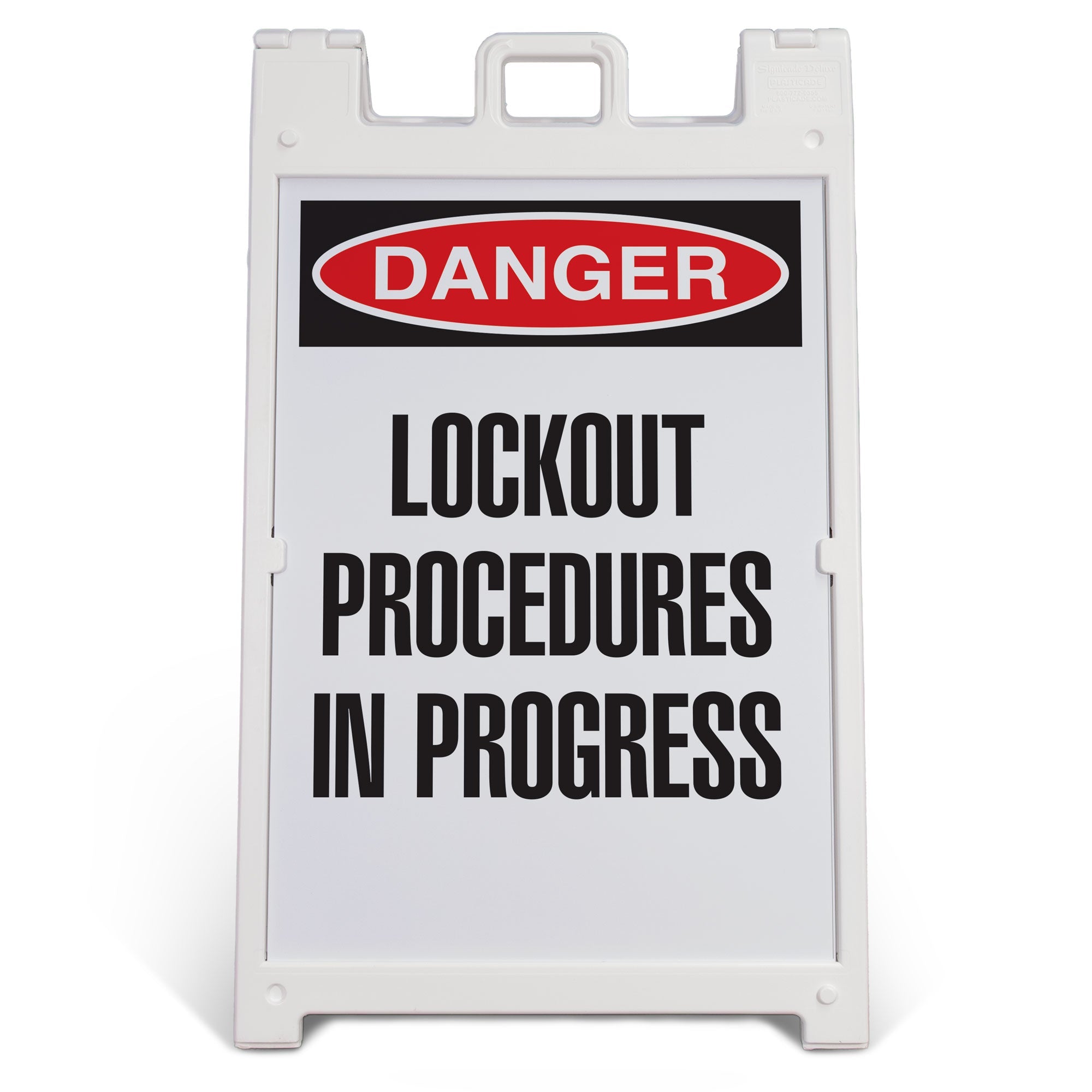 HV1005 DANGER LOCKOUT PROCEDURES IN PROGRESS LARGE FORMAT A-FRAME SAFETY SIGNS PRINTED BOTH SIDES