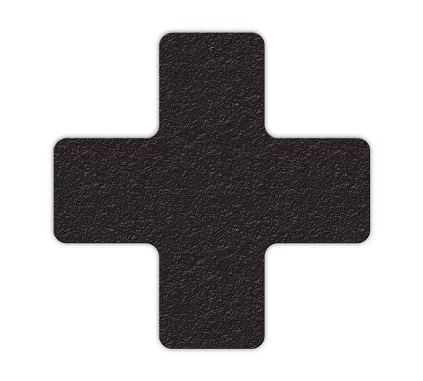 Black "+" Shape 5S/Lean Textured Anti-Slip Grip Adhesive Warehouse Floor and Position Markers (25 /pkg)