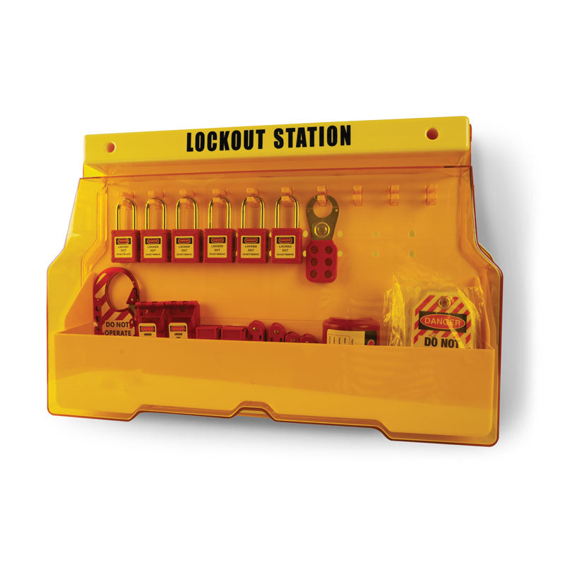 LT210STN Lockout/Tagout Electrical Wall Mount Station (6-Lock) with Accessories
