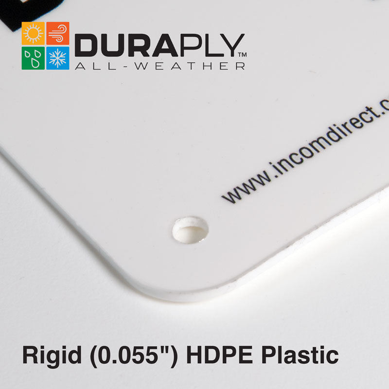 Corner of PrimeGuard® DuraPly™ Rigid HDPE Plastic Sign material with pre-drilled mounting hole
