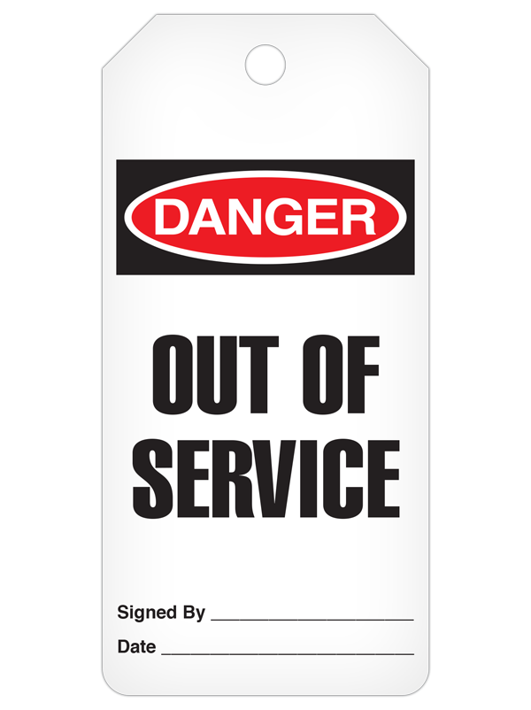 DANGER OUT OF SERVICE DuraPly™ Safety Tags-on-a-Roll 3 in x 6.25 in with Dispenser Box -FRONT
