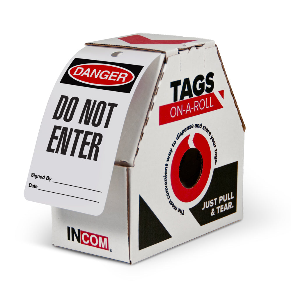 DANGER DO NOT ENTER DuraPly™ Safety Tags-on-a-Roll 3 in x 6.25 in with Dispenser Box