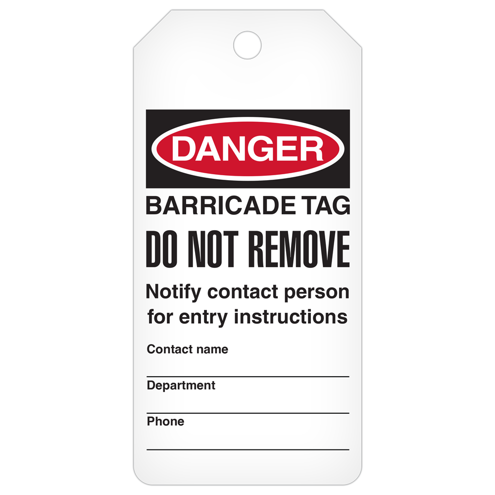 DANGER BARRICADE TAG DuraPly™ Safety Tags-on-a-Roll 3 in x 6.25 in with Dispenser Box -BACK
