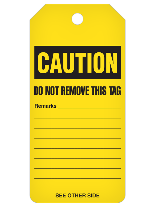 CAUTION **BLANK** DuraPly™ Safety Tags-on-a-Roll 3 in x 6.25 in with Dispenser Box -BACK