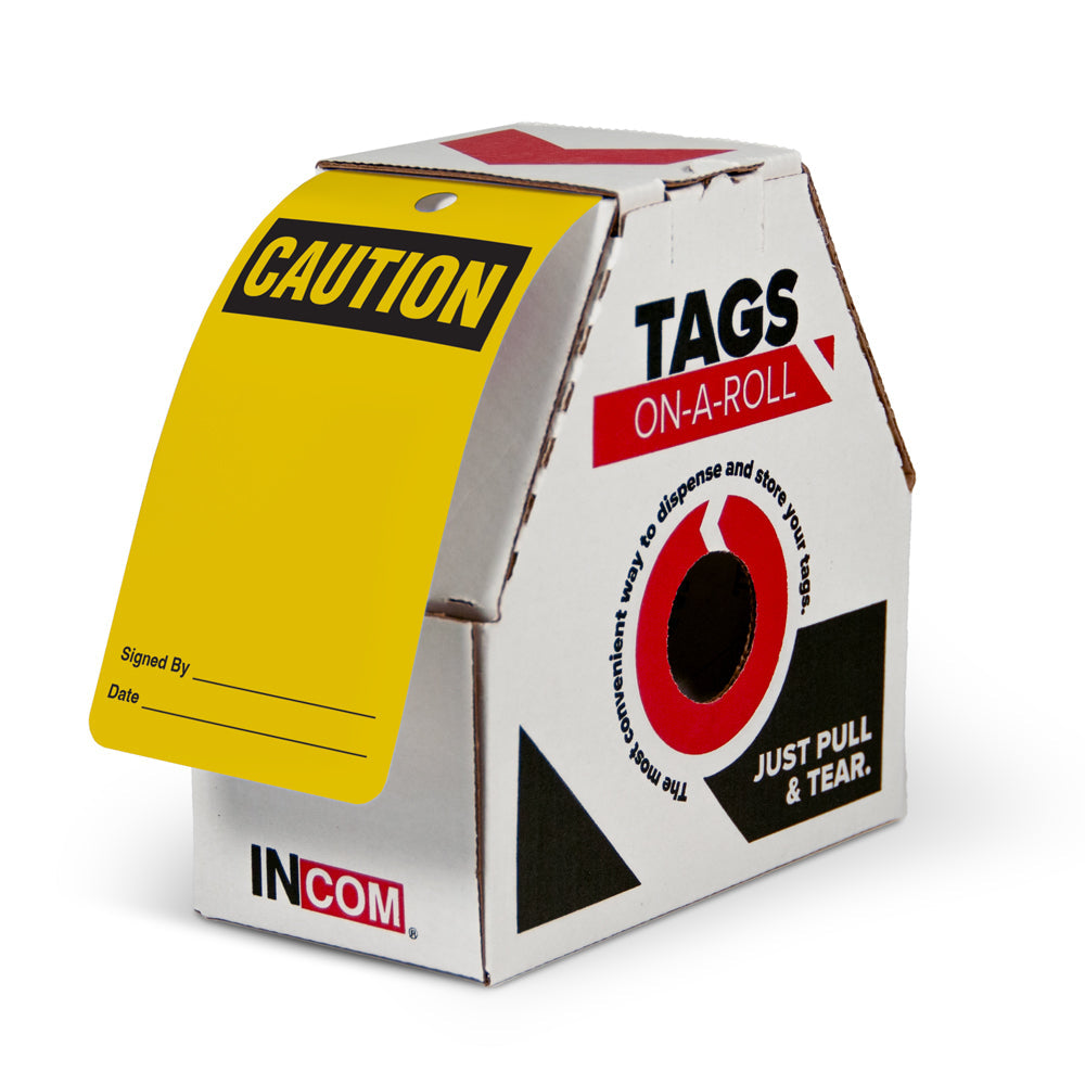 CAUTION **BLANK** DuraPly™ Safety Tags-on-a-Roll 3 in x 6.25 in with Dispenser Box