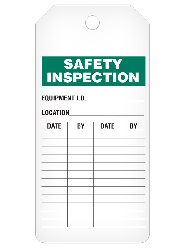 SAFETY INSPECTION DuraPly™ Safety Tags-on-a-Roll 3 in x 6.25 in with Dispenser Box -FRONT