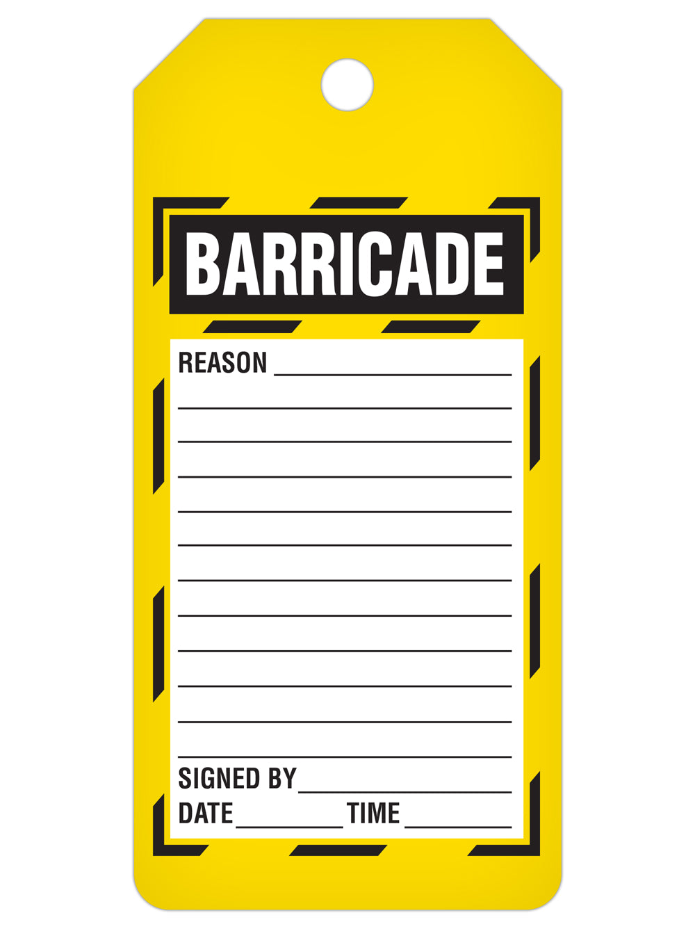 BARRICADE DuraPly™ Safety Tags-on-a-Roll 3 in x 6.25 in with Dispenser Box -FRONT