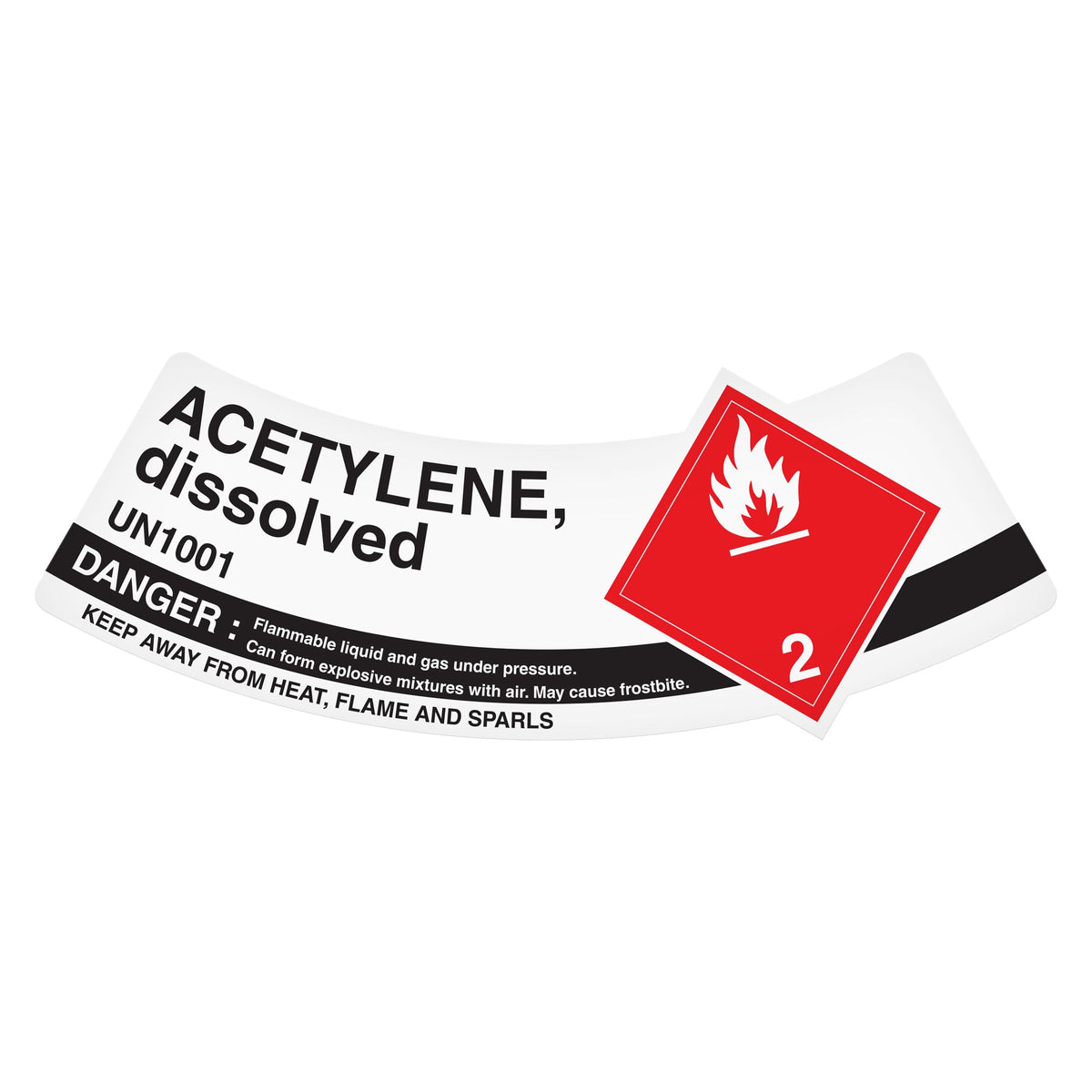 SHLT21UN1001 CLASS 2 UN1001 FLAMMABLE GAS ACETYLENE, DISOLVED TDG Hazardous Material Canadian and International Gas Cylinder Shoulder Label (2" x 5.25") 500 /roll