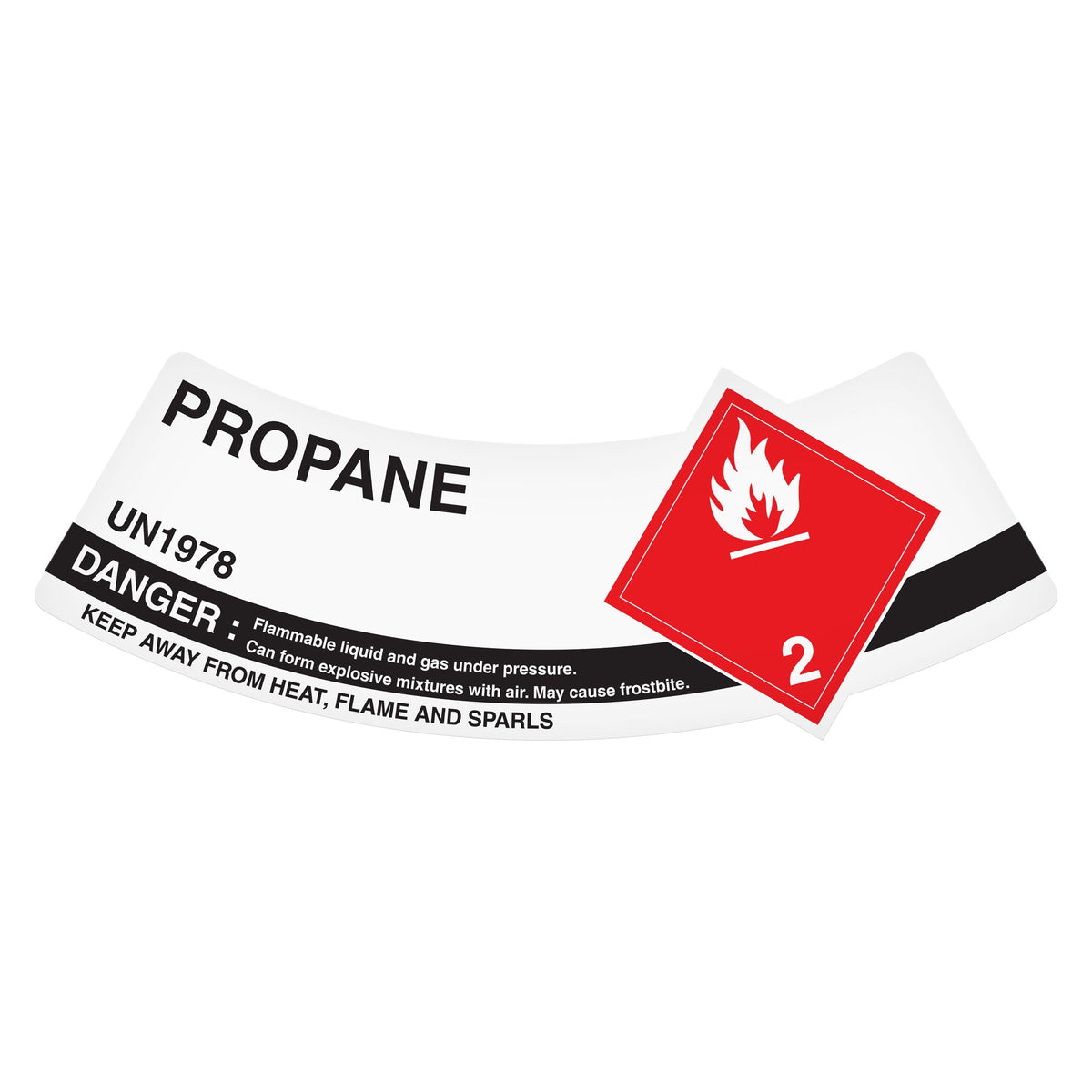 SHLT21UN1978 CLASS 2 UN1978 FLAMMABLE GAS PROPANE TDG Hazardous Material Canadian and International Gas Cylinder Shoulder Label (2" x 5.25") 500 /roll