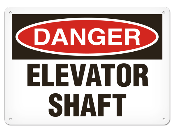 DANGER ELEVATOR SHAFT PrimeGuard® Traditional OSHA Style Safety Sign