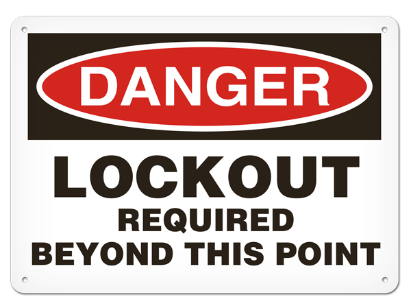 DANGER LOCKOUT REQUIRED BEYOND THIS POINT PrimeGuard® Traditional OSHA Style Safety Sign