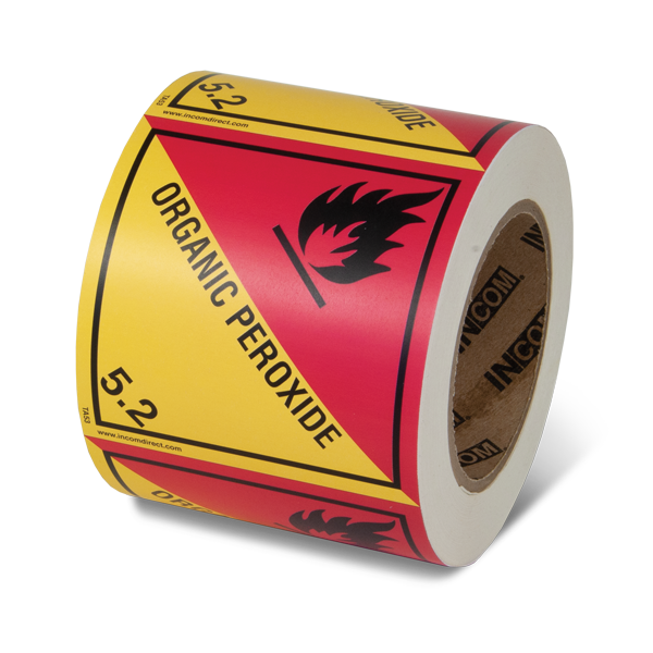 Class 5.2 ORGANIC PEROXIDE Hazmat Hazardous Material DOT Worded Shipping Labels (4 in x 4 in) 500 /roll