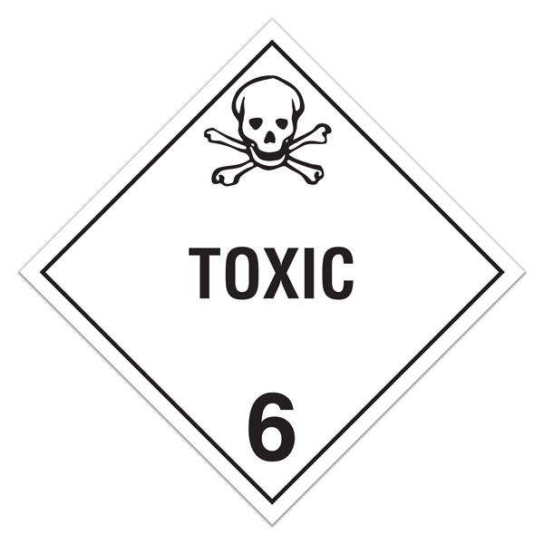 Class 6 TOXIC Worded Hazmat Placards (100 /pkg)