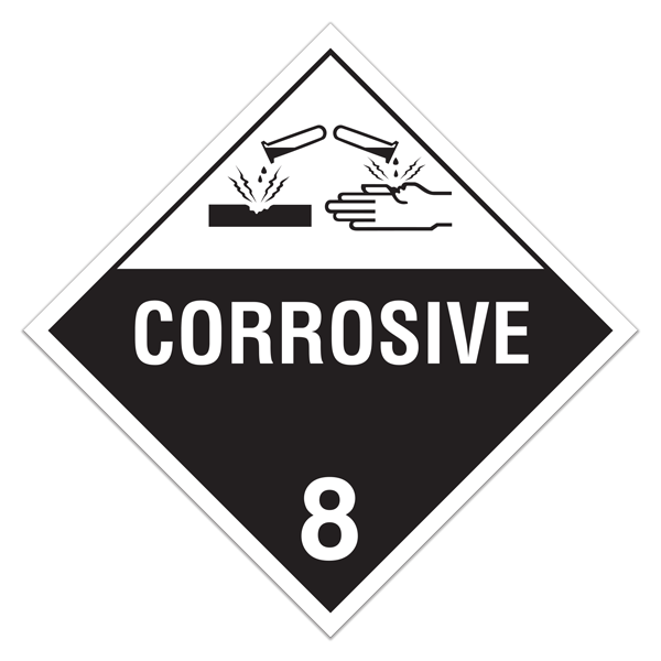 Class 8 CORROSIVES Worded Hazmat Placards (100 /pkg)