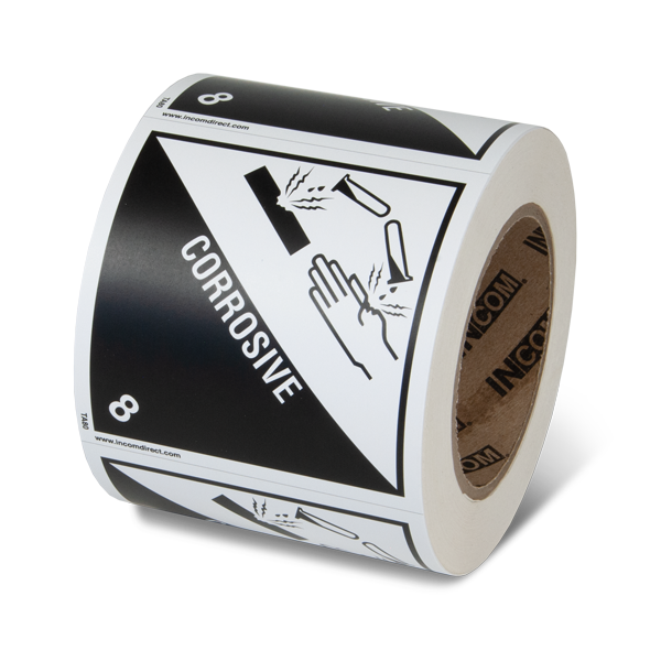 Class 8 CORROSIVE Hazmat Hazardous Material DOT Worded Shipping Labels (4 in x 4 in) 500 /roll