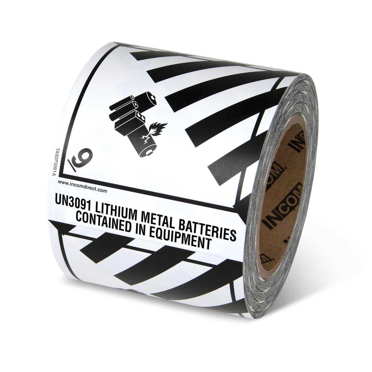 TA92P3091A Class 9 UN3091 MISCELLANEOUS PRODUCTS LITHIUM METAL BATTERIES CONTAINED IN EQUIPMENT Hazmat Hazardous Material DOT Worded Preprinted Tabbed Shipping Labels (4 in x 4.75 in) 500 /roll