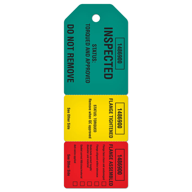 TG8033PT TG8033PT100 3-Part Perforated FLANGE TORQUE INSPECTION DuraPly™ Tag (2.75 in x 7.9 in) - FRONT