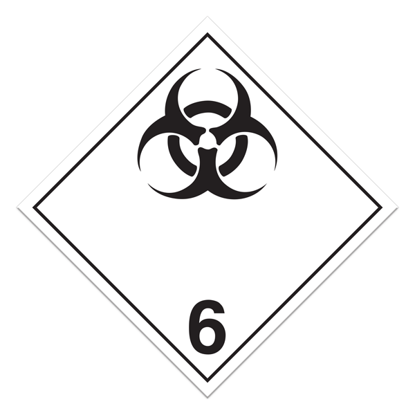 Class 6.2 INFECTIOUS SUBSTANCES International TDG Dangerous Goods Placards (100 /pkg)