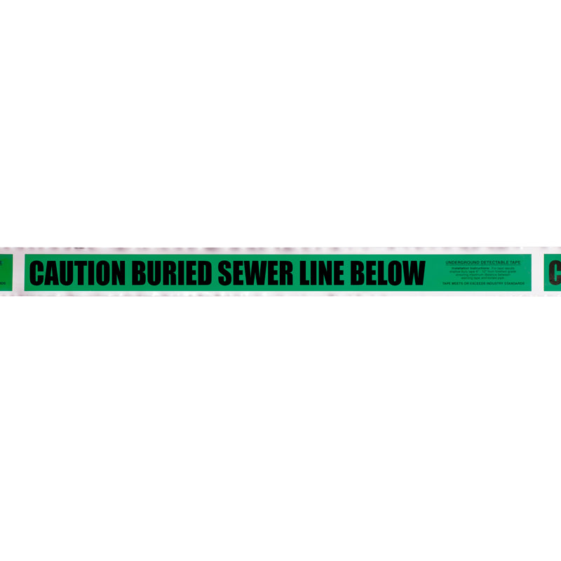 UDT3242 2 in x 1,000 ft CAUTION BURIED SEWER LINE BELOW Green/Black Detectable Underground Utility Marking Warning Roll Tape (1,000 ft)