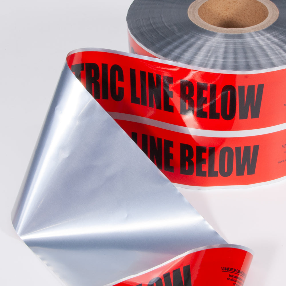 UDT-Series Detectable Underground Utility Marking Warning Roll Tape (1,000 ft) Close up shot of material