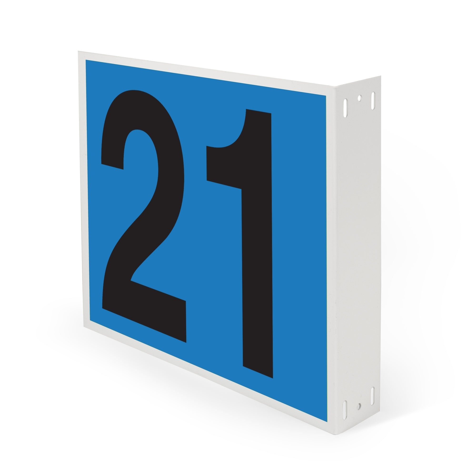 WML10PK21B Heavy Duty Warehouse Aisle Location Signs (12 in x 10 in) Consecutively Numbered with L-Bend Printed Both Sides (10 /pkg) Numbers 21-30 Blue