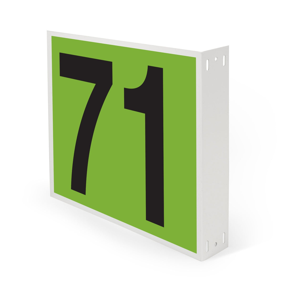 WML10PK71G Heavy Duty Warehouse Aisle Location Signs (12 in x 10 in) Consecutively Numbered with L-Bend Printed Both Sides (10 /pkg) Numbers 71-80 Green