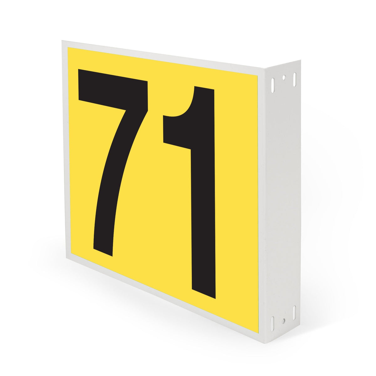 WML10PK71Y Heavy Duty Warehouse Aisle Location Signs (12 in x 10 in) Consecutively Numbered with L-Bend Printed Both Sides (10 /pkg) Numbers 71-80 Yellow