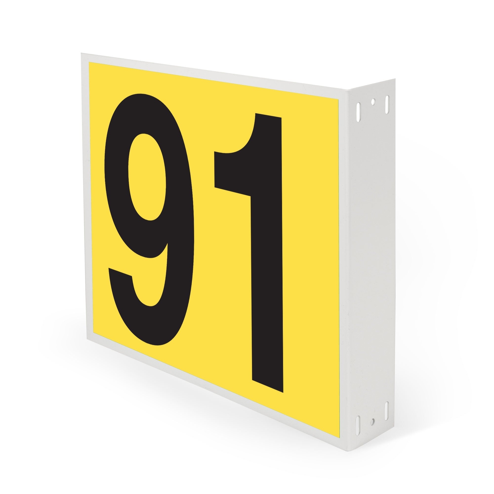 WML10PK91Y Heavy Duty Warehouse Aisle Location Signs (12 in x 10 in) Consecutively Numbered with L-Bend Printed Both Sides (10 /pkg) Numbers 91-100 Yellow