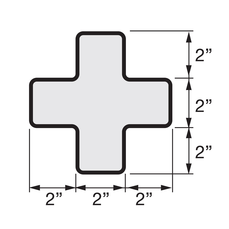 LM120-series "+" Shape 5S/Lean Textured Anti-Slip Grip Adhesive Warehouse Floor and Position Markers (25 /pkg) with dimensions