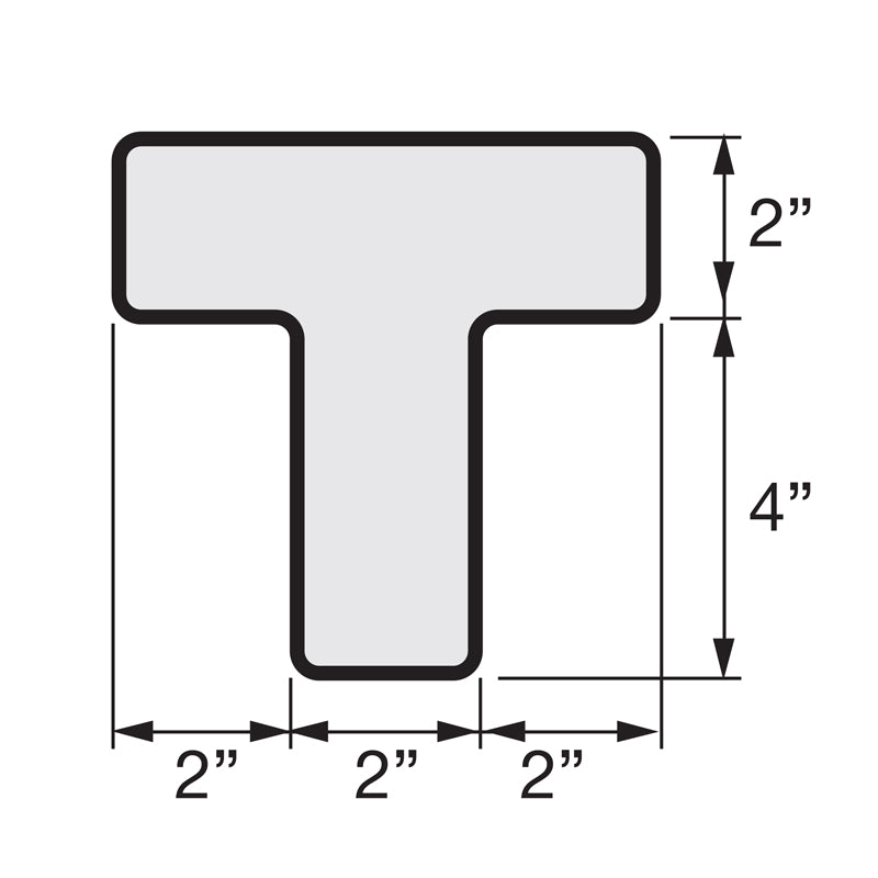 LM130-series "T" Shape 5S/Lean Textured Anti-Slip Grip Adhesive Warehouse Floor and Position Markers (25 /pkg) with dimensions