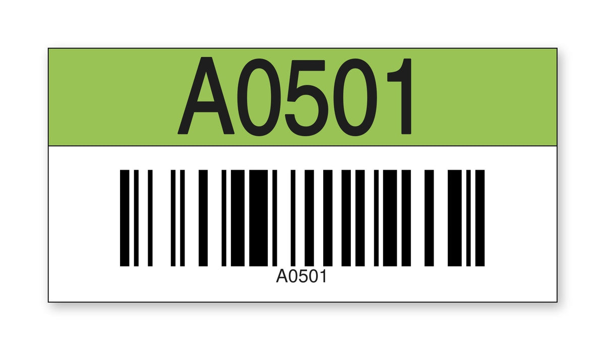 2A501G Ready to Use Consecutively Numbered and Lettered Barcoded Magnetic Warehouse Racking Labels (2 in x 4 in) Letter A Color Green Number Series 501-600