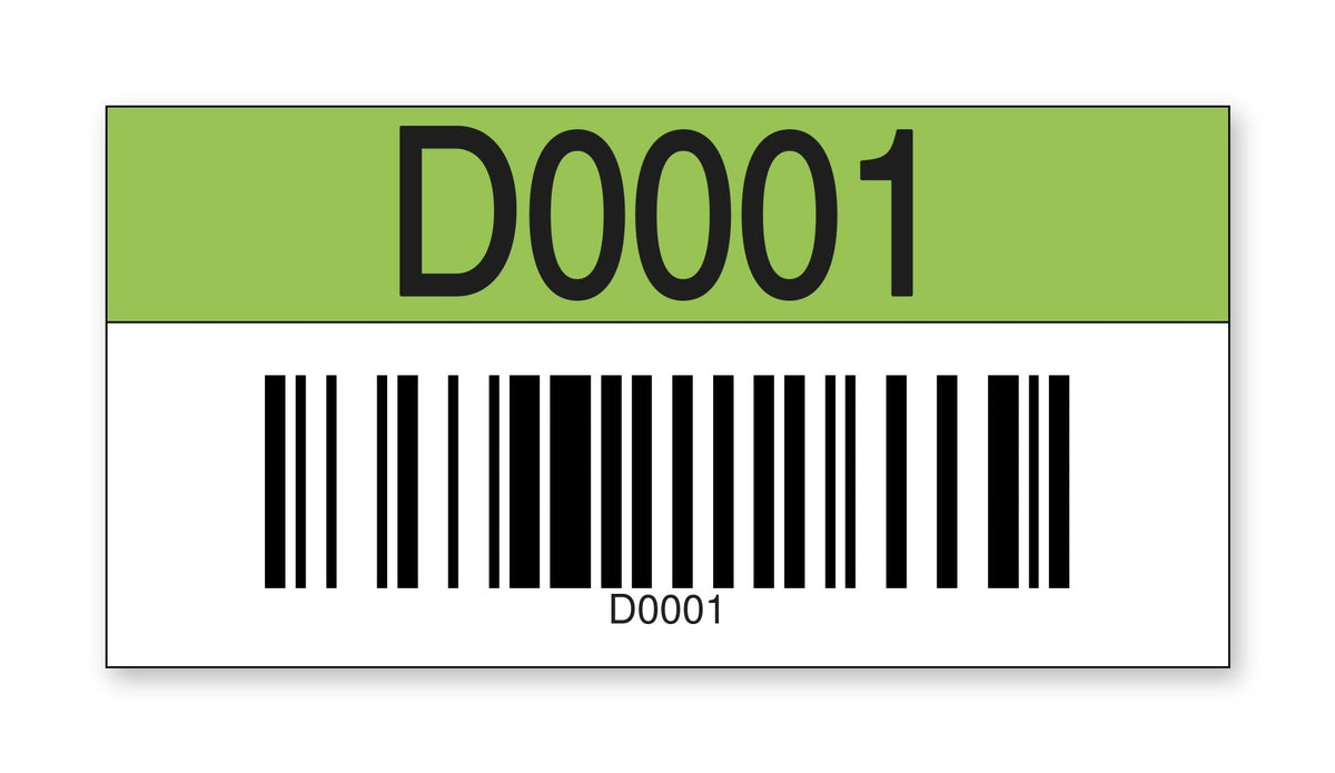 2D001G Ready to Use Consecutively Numbered and Lettered Barcoded Magnetic Warehouse Racking Labels (2 in x 4 in) Letter D Color Green Number Series 1-100