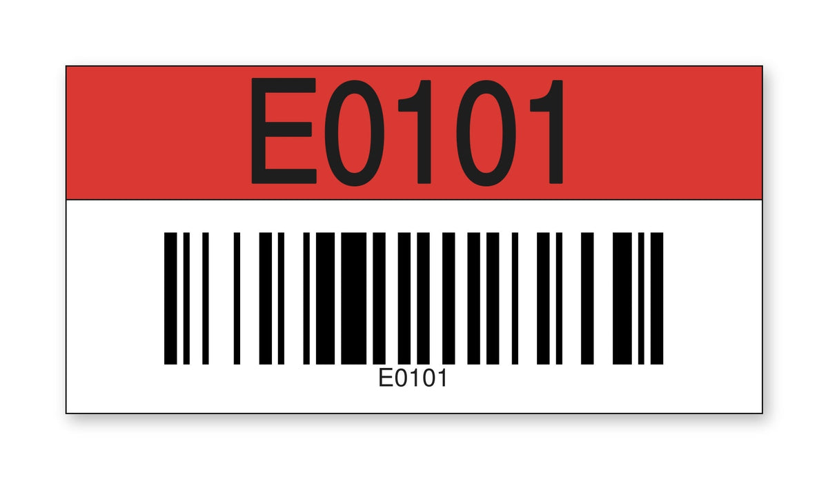 2E101R Ready to Use Consecutively Numbered and Lettered Barcoded Magnetic Warehouse Racking Labels (2 in x 4 in) Letter E Color Red Number Series 101-200
